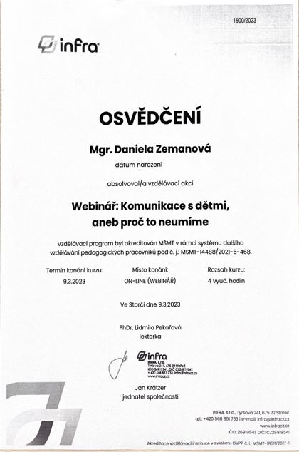 Osvědčení: Komunikace s dětmi, aneb proč to neumíme